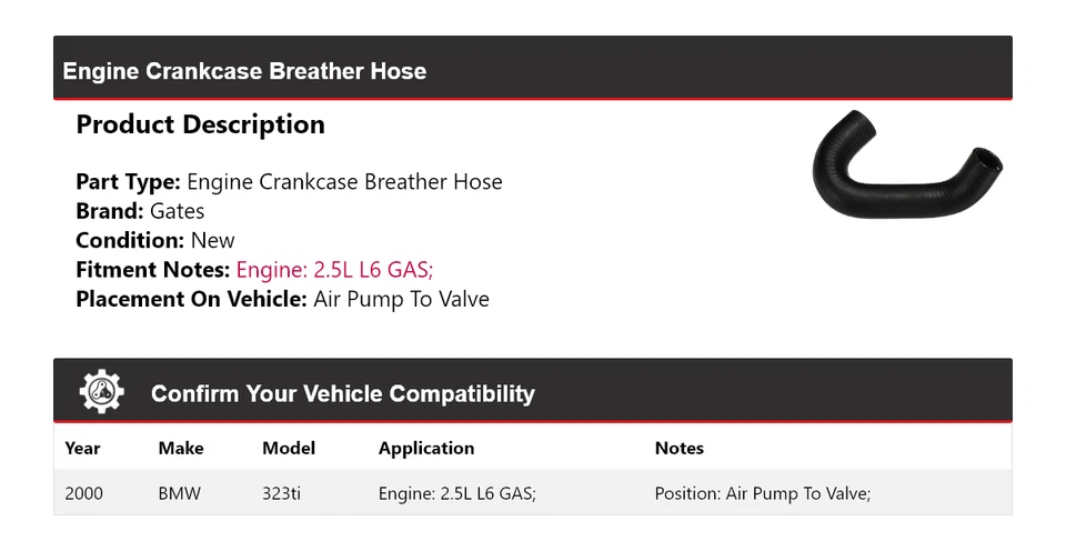 Para 2000 BMW 323ti motor cárter respirador mangueira bomba de ar para portões de válvula - Imagem 2 de 3
