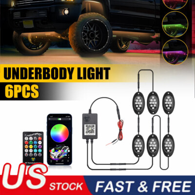 6 Pods RGB LED Rock Lights Kit Underbody Neon Light Bluetooth App Remote Control