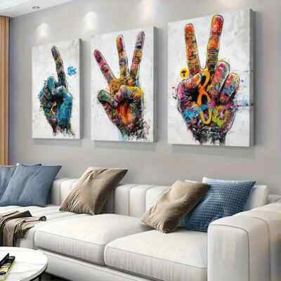 3pcs Featuring Vibrant Graffiti Style Peace Wall Art  Canvas Unframed/Framed