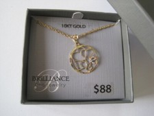 BRILLIANCE 10 KT Yellow Gold Love W/ Hearts Circle On Gold Filled Chain 16"