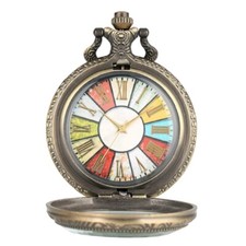 Mens Quartz Pocket Watch Chain Colorful Roman Numerals Dial Necklace Chain Gifts