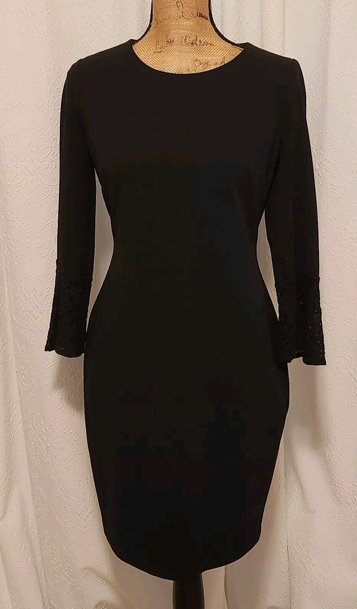 Tommy Hilfiger Women's 6 Black 3/4 Lace Accent Sleeve Sheath Dress Tommy Hilfiger Women's 6 Black 3/4 Lace Accent Sleeve Sheath Dress