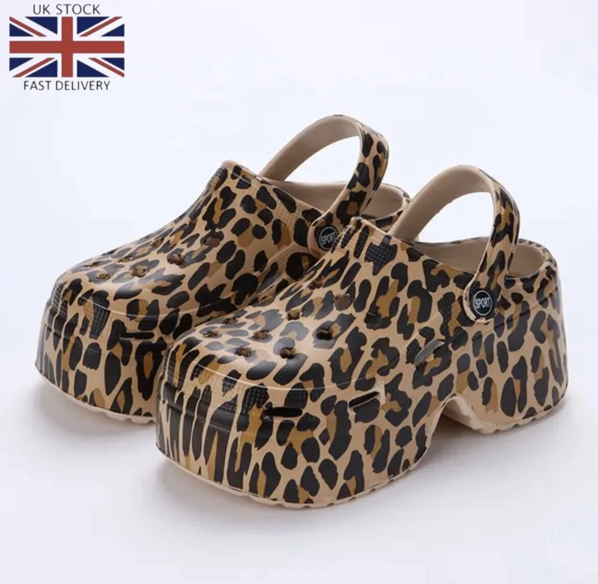 Women Leopard Print Ladies Classic Platform Lightweight Slip On Clogs Sandals