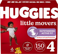 Huggies Size 4 Diapers, Little Movers Baby Diapers, Size 4 22-37 Lbs , 150 Coun