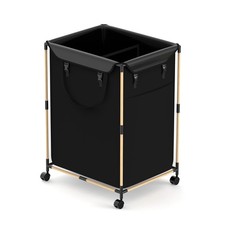 150L Laundry Hamper with Wheels, 2-Section Rolling Laundry Basket, Bamboo Sup...
