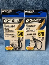 Lot Of 2 Packs Of Owner Tournament Mutu Light Circle Black 5114T-161 6/0 6 Total