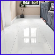 White Marble Peel and Stick Vinyl Floor Tiles 6-Pack 12x12 Inches Self Adhesi...