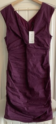 Women s Eileen Fisher V-neck Shirred Dress 14 Lined Cabernet Color NEW