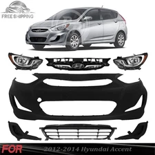 Front Bumper Cover Fascia & Grille Assembly Kit For 2012-2014 Hyundai Accent