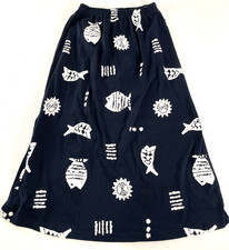 Vintage Navy Blue Long Maxi Skirt Blue Fish Tropical Size Small Pull On Scandi