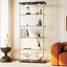Tempered Glass Display Cabinet with LED Light 5 Shelves Lockable Curio Showcase