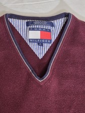 Vintage Tommy Hilfiger Sweater Vest Mens S Burgundy V-Neck Cotton Pullover Golf