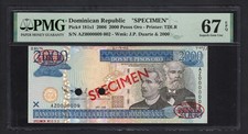 Dominican Republic 2000 Pesos Oro 2006 P181s1  Specimen N.002 UNC Gr 67 Top Pop