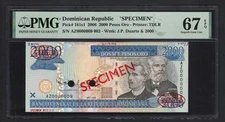 Dominican Republic 2000 Pesos Oro 2006 P181s1 "Specimen N.002"UNC Gr 67 Top Pop