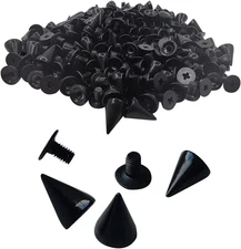 100 Pairs Cone Spikes Screwback Studs, Cone Black Studs and Spikes Punk, DIY Lea