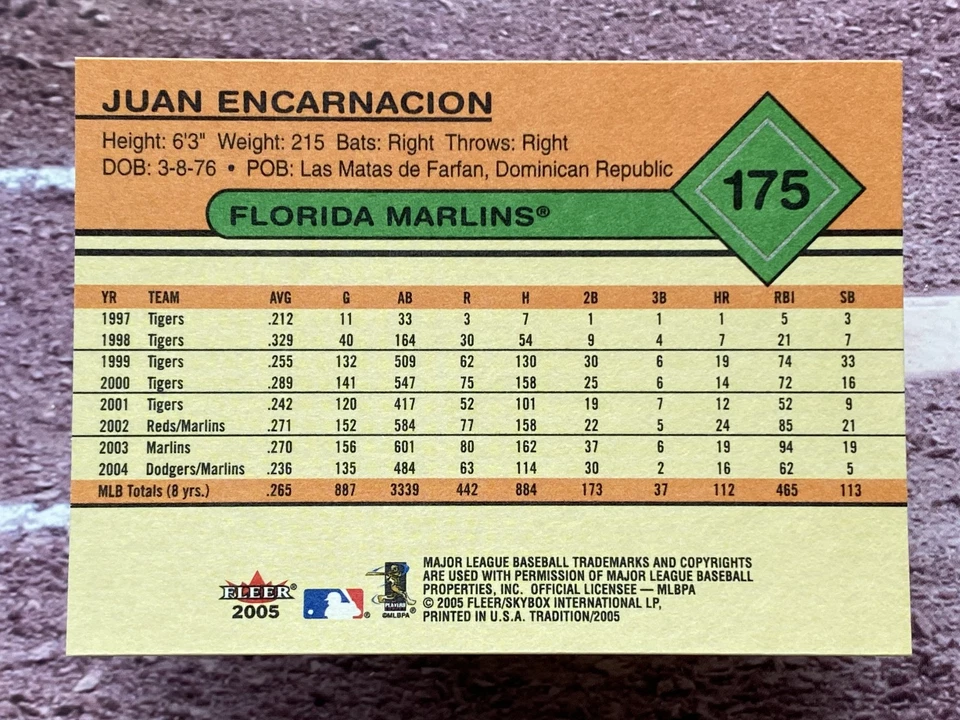 2005 Fleer Tradition Juan Encarnacion #175 Florida Marlins - Image 2 of 2