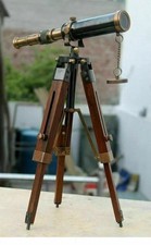 Nautical Design Antique Brass Spyglass Telescope With Wooden Tripod Marine Scope