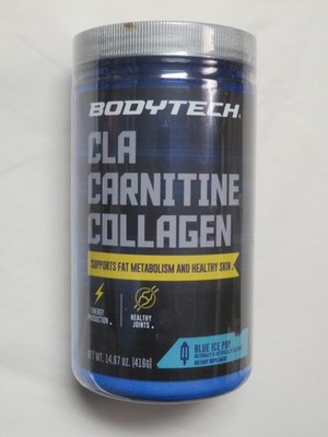 Bodytech CLA Carnitine Collagen 13.67 Oz 30 Servings Blue Ice Pop