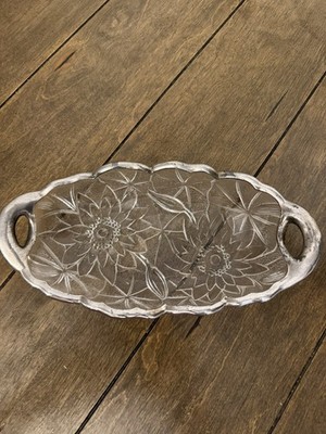 VINTAGE Indiana Glass Lily Pons Clear Pickle Relish Dish Glass Open Handles 1930