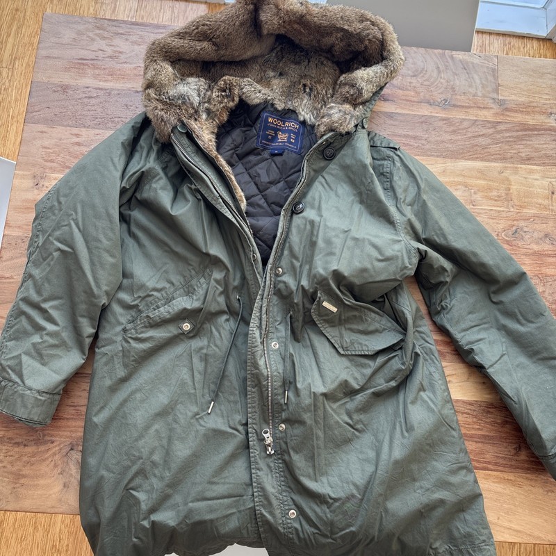 Woolrich, John Rich & Bros XLarge Winter Coat Fur Lined Hood Drawstring