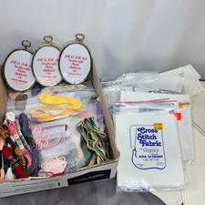 Stitching Supplies Needlecraft Mixed Lot Floss Aida Projects in Process Frames