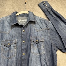 Wrangler Retro Men  s Denim Western Snap Shirt Blue Long Sleeve Medium