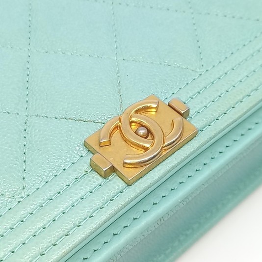 CHANEL Boy Wallet On Chain Turquoise Light Mint Green Caviar Matte Gold HW image 4