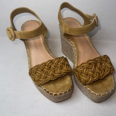 Veronica Beard Wedge Sandals Womens 6M Tan Suede Braided Espadrille Platform