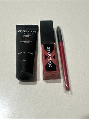 SMASHBOX Travel Long Wear Lip Laquer CORAL + BRUSH+ Camera Ready BB CREAM