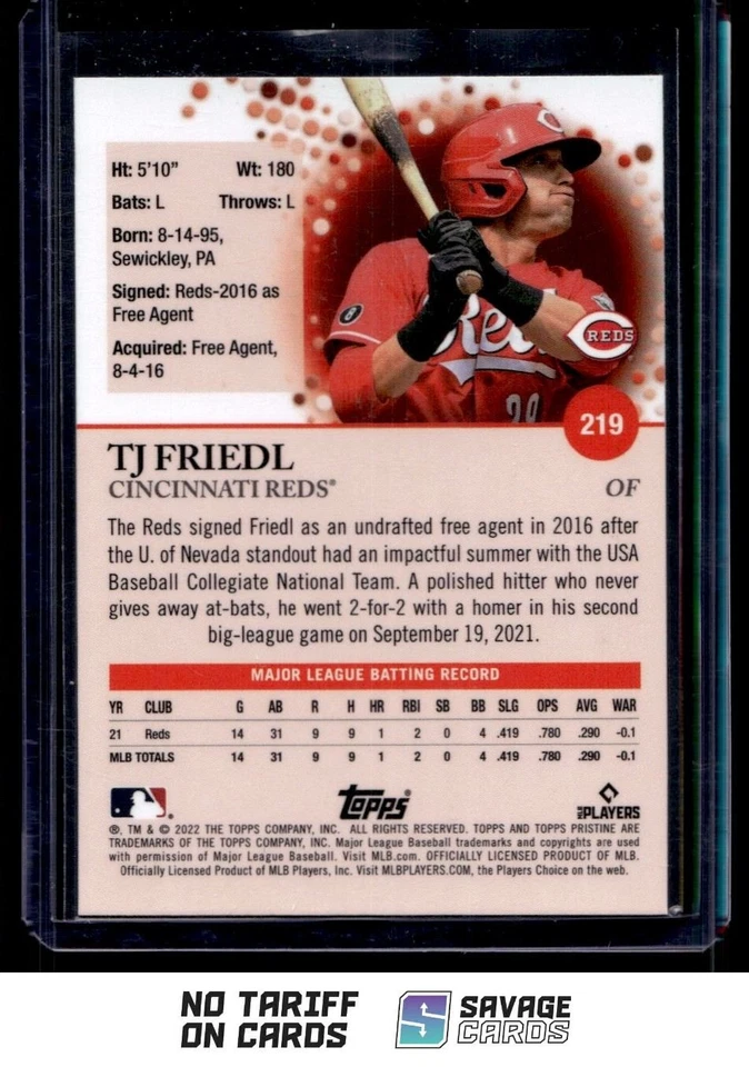 2022 Topps Pristine TJ Friedl RC #546 Cincinnati Reds - Image 2 of 3