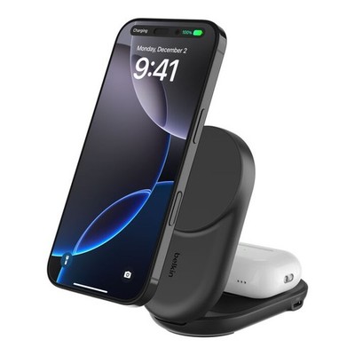 UltraCharge 2-in-1 Foldable Magnetic Charger with Qi2 25W, Black, Round Form
