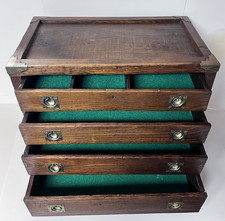 Antique Oak 4 Drawer Machinist Toolbox Decorative Brass Hardware C.1870