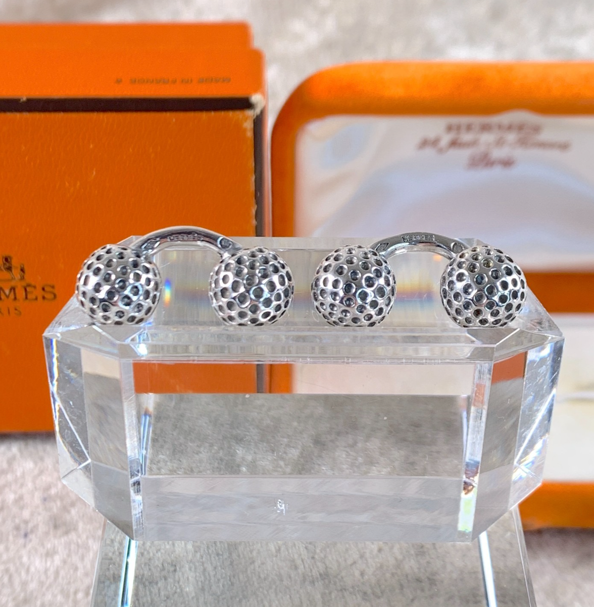 Vintage Hermes Cufflinks 925 Sterling Silver Golf Ball Dumbbell Vintage Hermes Cufflinks 925 Sterling Silver Golf Ball Dumbbell