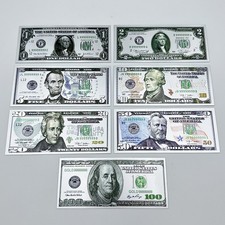 US Dollar Silver Banknotes 1 2 5 10 20 50 100 Bills Money Set Decorative Gift