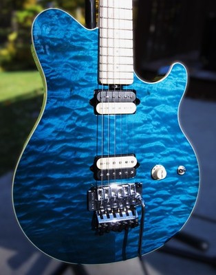 MUSIC MAN Ernie Ball AXIS  Transparent Blue Quilt Top Unplayed NEW condition A+!