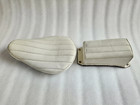 WHITE LEATHER VERT RIB CHOPPER SOLO SEAT & PILLION PAD TUCK & ROLL HARLEY BOBBER