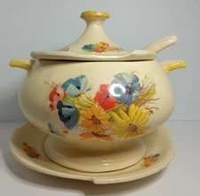 Vintage Cal. Orig. 852 Soup Tureen Set Ceramic Floral Decor