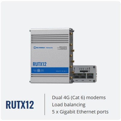 Teltonika RUTX12 LTE CAT6  Industrie Router 2x 4G LTE Modem Gigabit WLAN AC