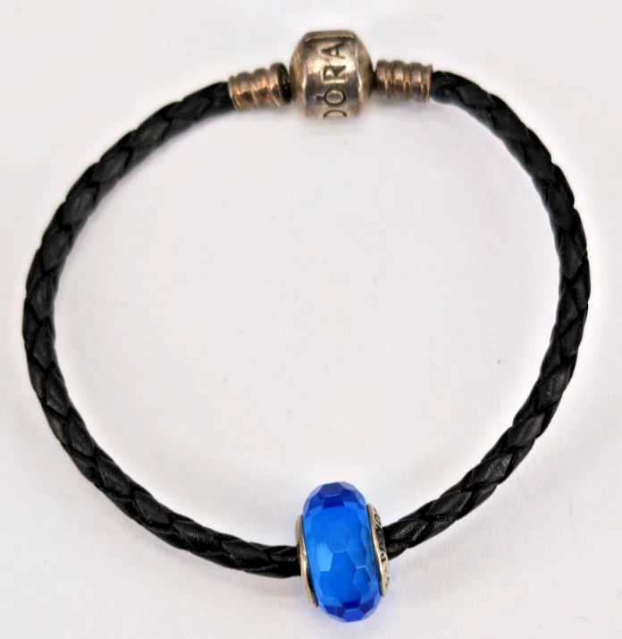 Pandora Leder - Armband 1 Charm 925 Sterling Silber Schmuck Bettelarmband Murano