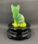 Vintage Fenton Sitting Cat Topaz Opalescent Vaseline UV Reactive Rare