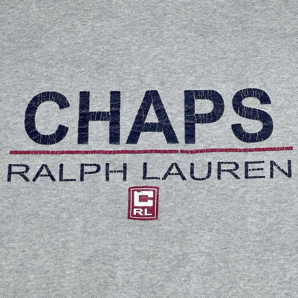 Sudadera De Colección Años 90 Chaps Ralph Lauren Talla Grande Gris Jaspeado Logo Estampado Foto 3 de 4