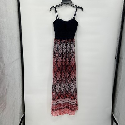 Indie Boho Crochet Top Maxi Dress Medium Cutout Back Festival Navy Babydoll