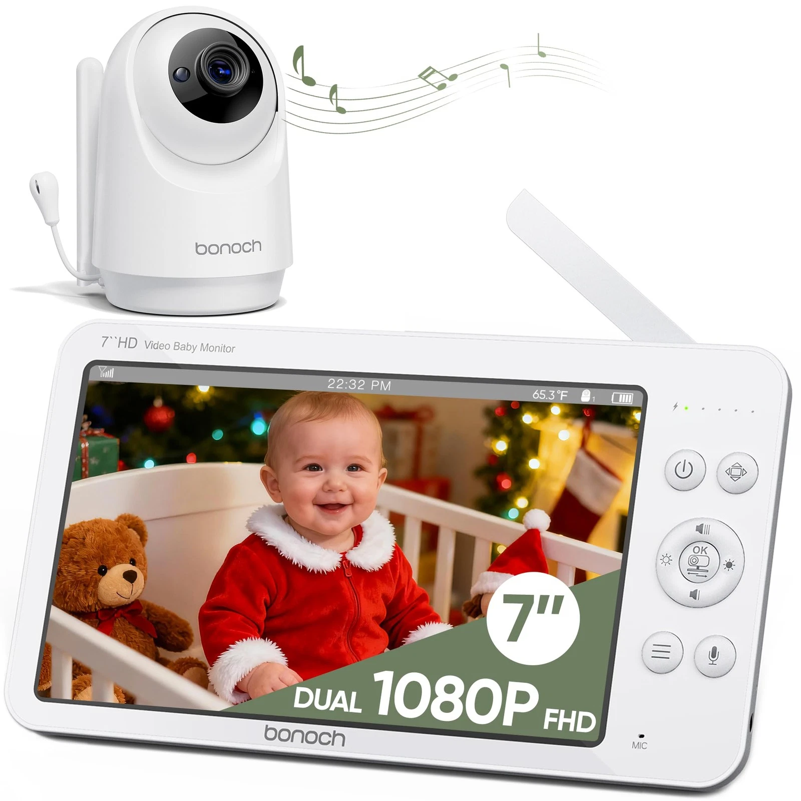 bonoch 7 Baby Monitor with Camera and Audio, Upgraded 1080P HD MegaView No Wi...