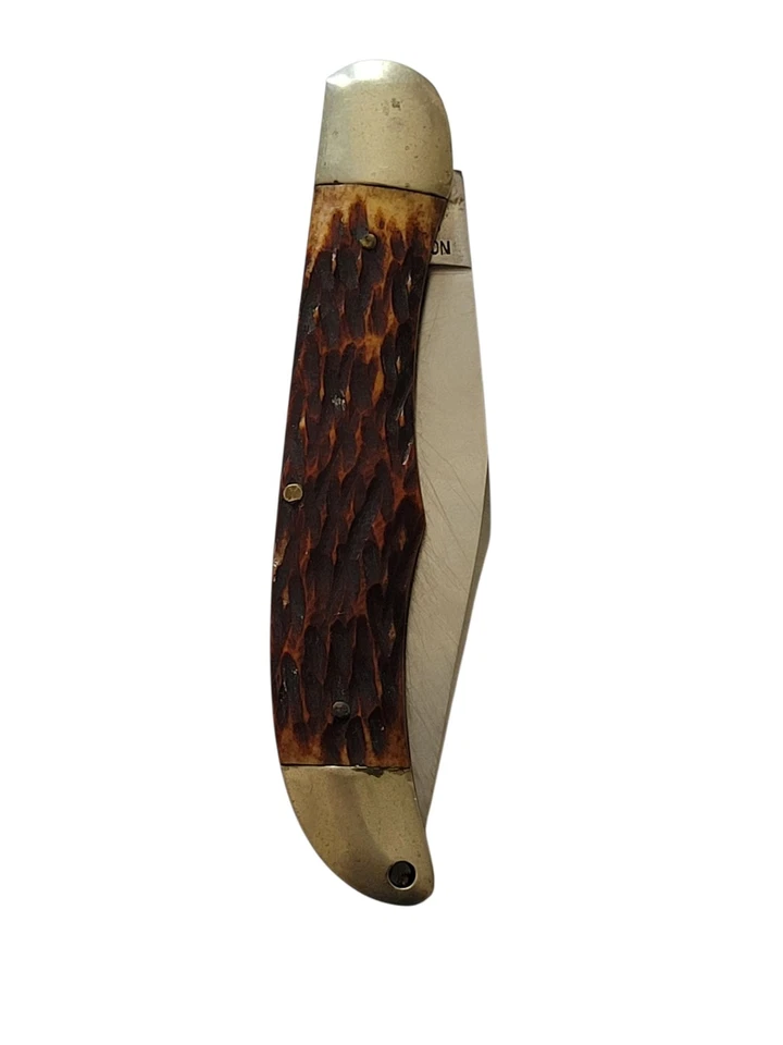 Vintage Valor Hunting Knife #11556 Folding Pocket Knife Bone Handles Japan - Image 3 of 4