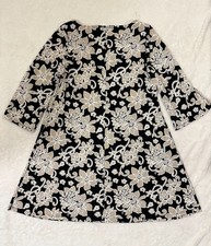 MSK Women Size M Black Floral Knee Length Knit Dress with Split Sleeve