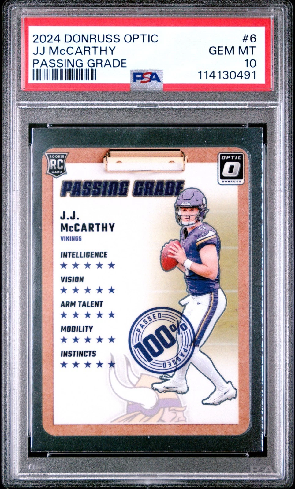 JJ McCarthy Panini Donruss Optic Passing Grade #6 Base