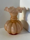 Vintage Fenton Glass pink melon Vase Art Glass peach flower Vase ruffled edging