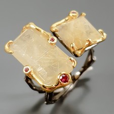 Handmade 27 ct Natural Rutilated Quartz Ring 925 Sterling Silver Size 9 /R430271
