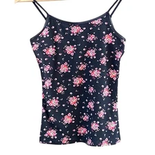 Wet Seal Y2K Deadstock Floral Black Spaghetti Strap Tank Top Mallcore Grunge S
