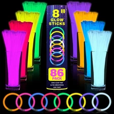 86 PCS Ultra Bright Glow Sticks, 8 Inch Glow Sticks Bulk Party Pack, Light up St